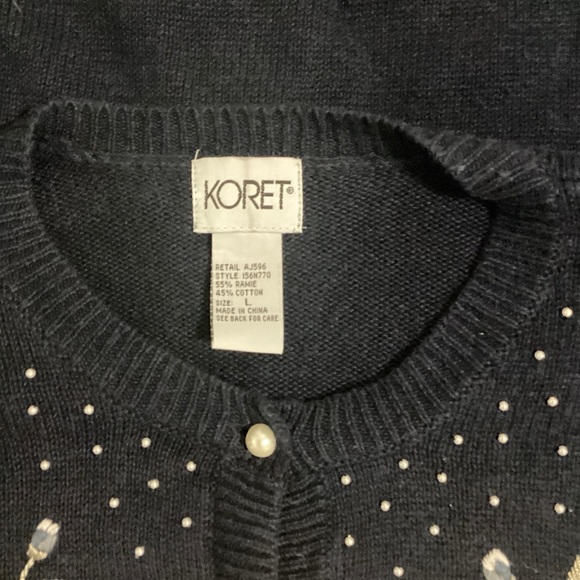 Koret Women’s NavyBlue Pearl & Floral Embroidery Pearl Button Down LS Cardigan - Picture 5 of 5